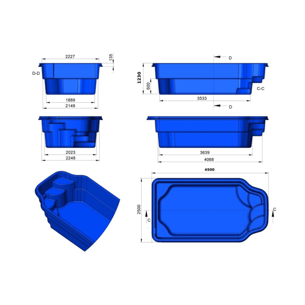 Glasfiberpool AGOS 4,50m x 2,50m x 1,20m