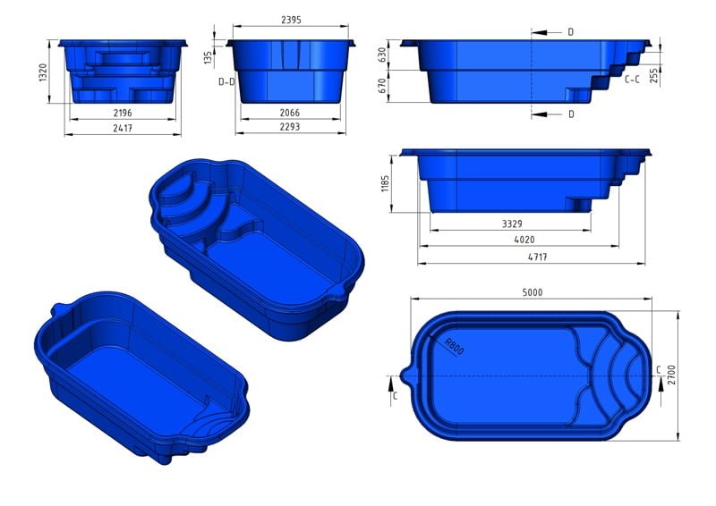 Glasfiberpool EGINA 5,00m x 2,70m x 1,30m