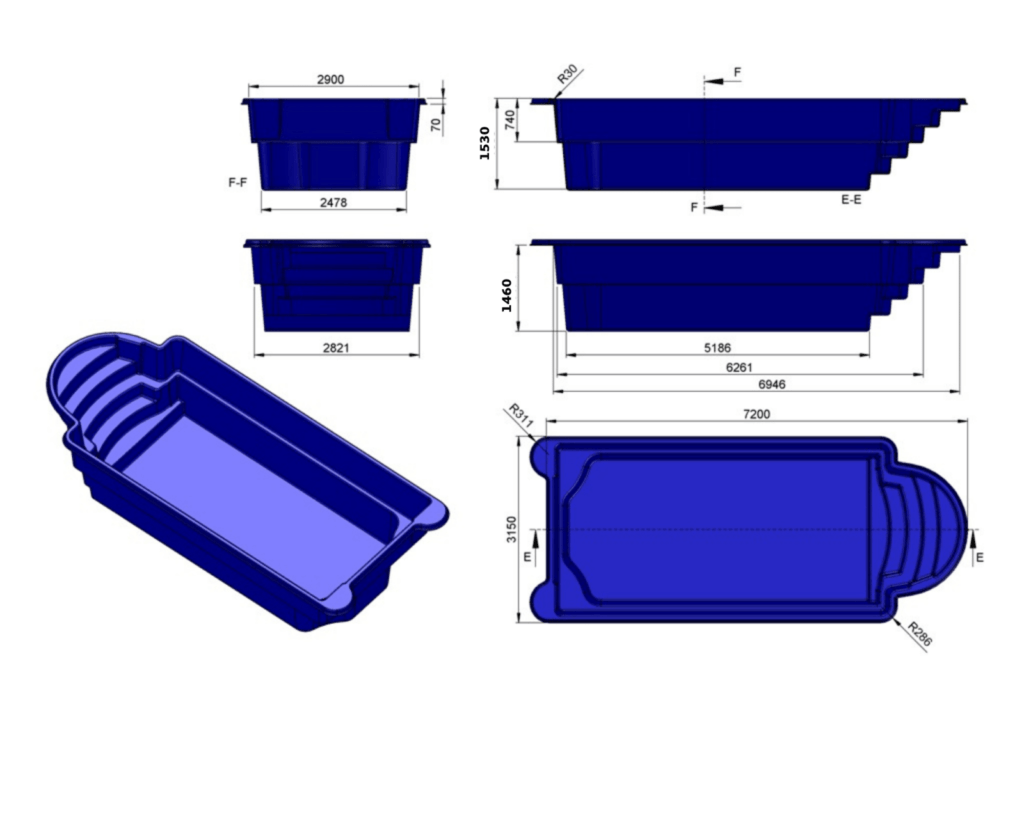 Glasfiberpool IKARIA 7,40m x 3,15m x 1,50m