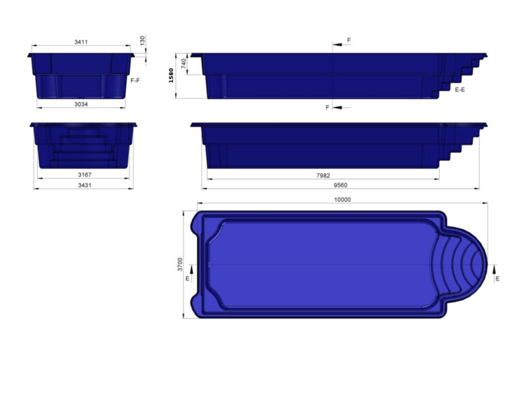 Glasfiberpool ITAKA 10,00m x 3,70m x1,55m