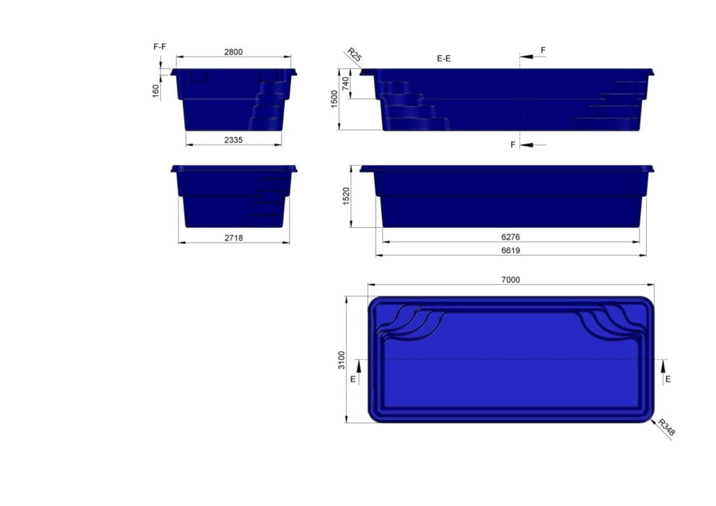 Glasfiberpool JAMAJKA 7,00m x 3,10m x 1,50m