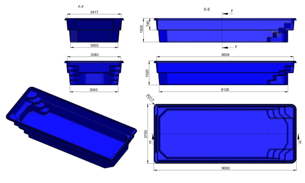 Glasfiberpool KING 9,00m x 3,75m x 1,50m