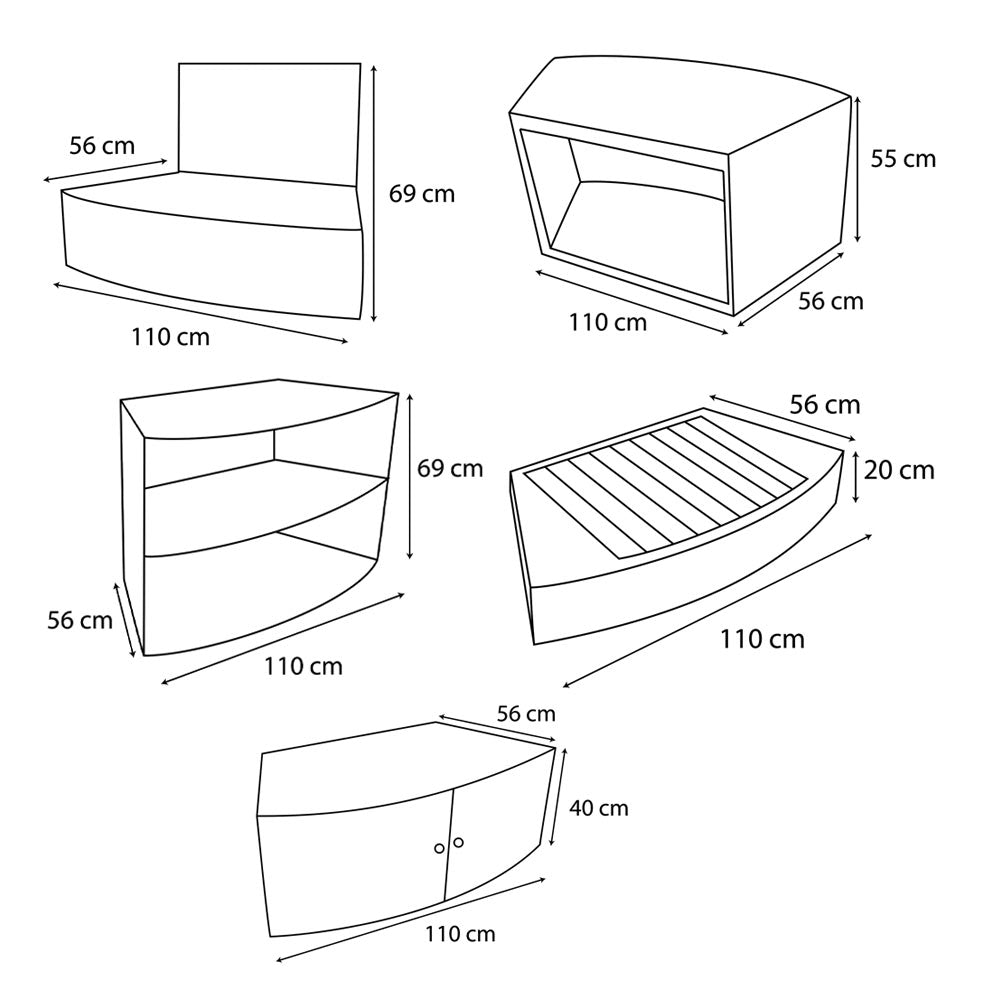 Möbelpaket till NetSpa Octopus 165 (193 cm) – 5 Moduler i PVC & Komposit