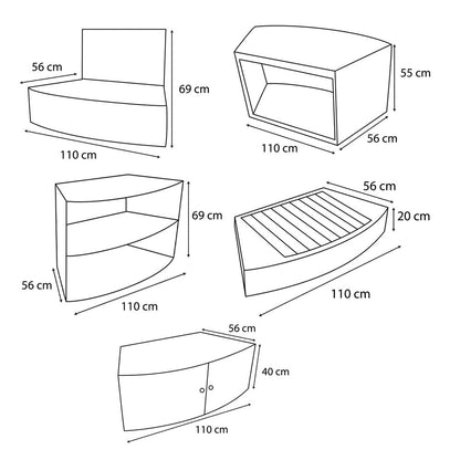 Möbelpaket till NetSpa Octopus 165 (193 cm) – 5 Moduler i PVC & Komposit