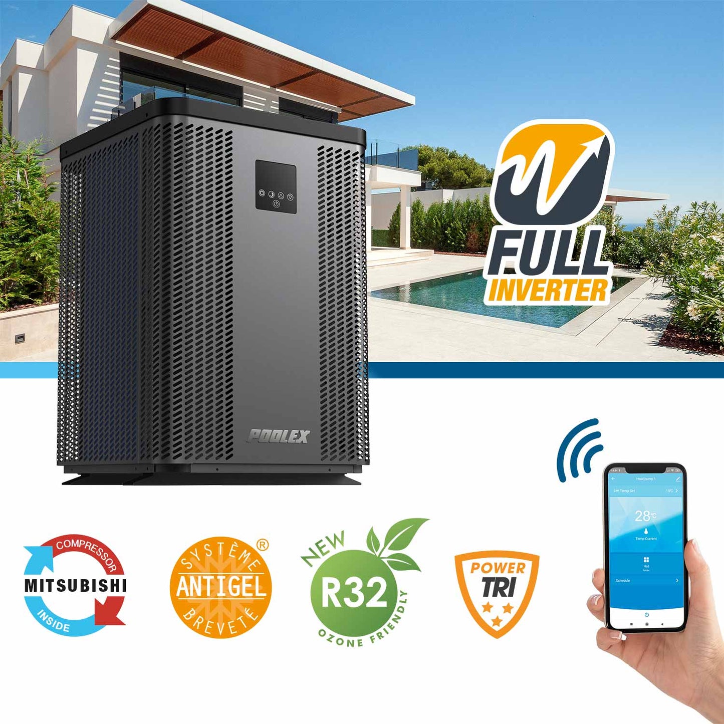 Poolex Silverline Top – Full Inverter poolvärmepump med vertikal ventilation