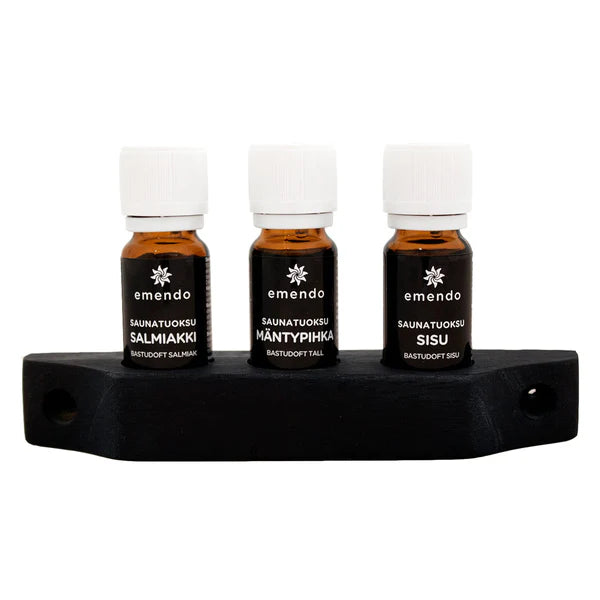 Bastudoft Emendo 3 x 10 ml, Salmiak, Tall & Sisu med Träställning