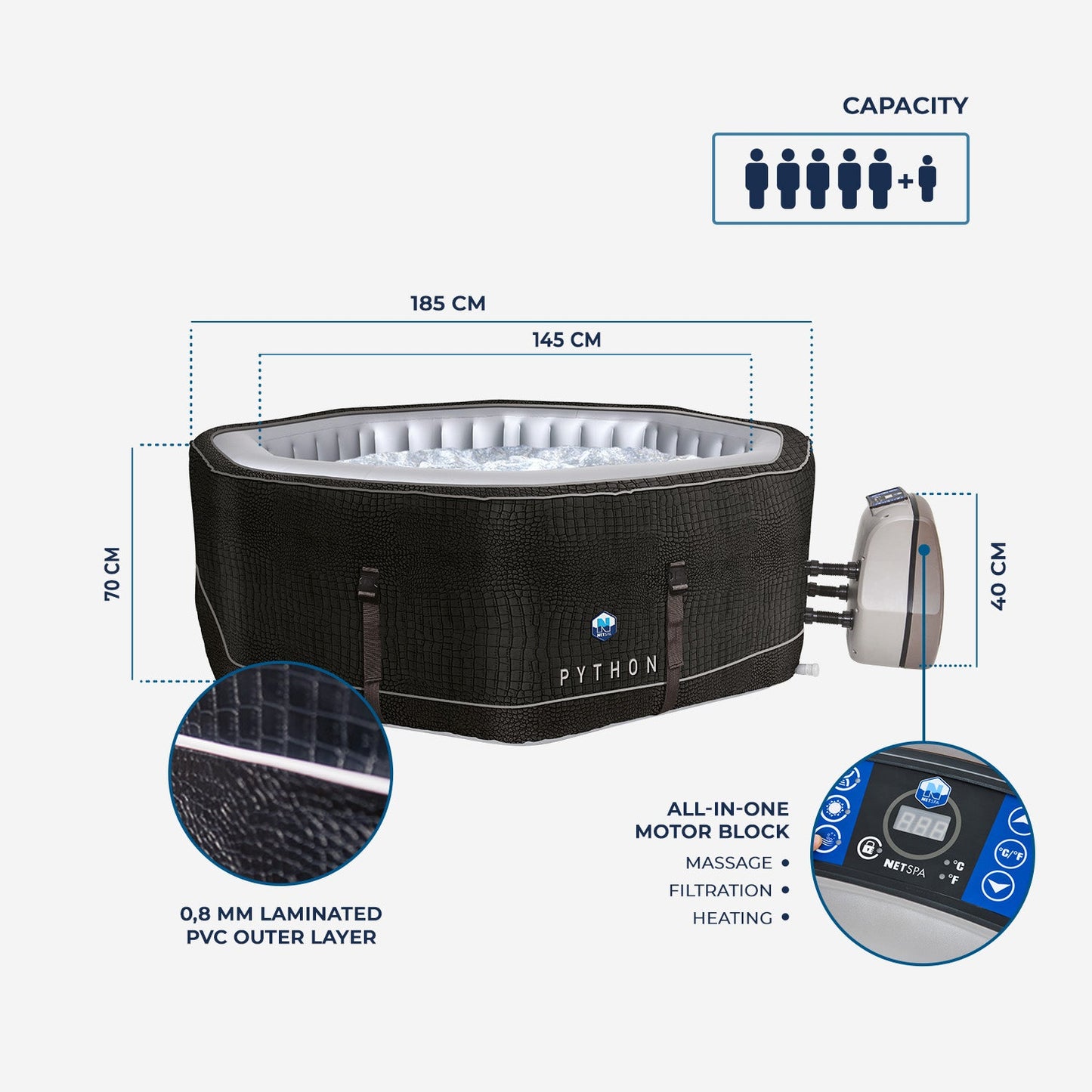 NetSpa Python 5–6 Personer Uppblåsbart Premium Spa – 185 cm