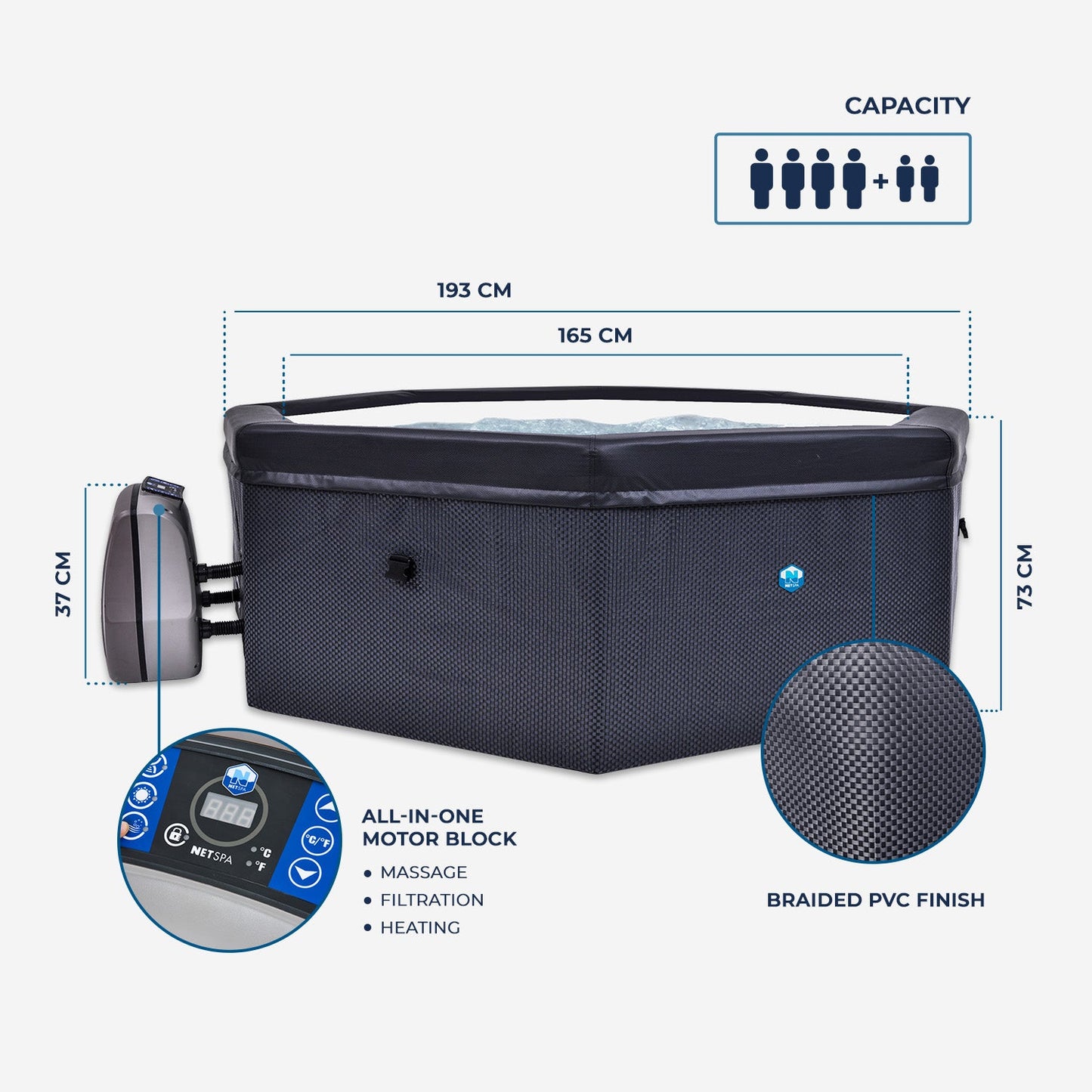 NetSpa Octopus 4–6 Personer Semi-Rigid Spa – 193 cm