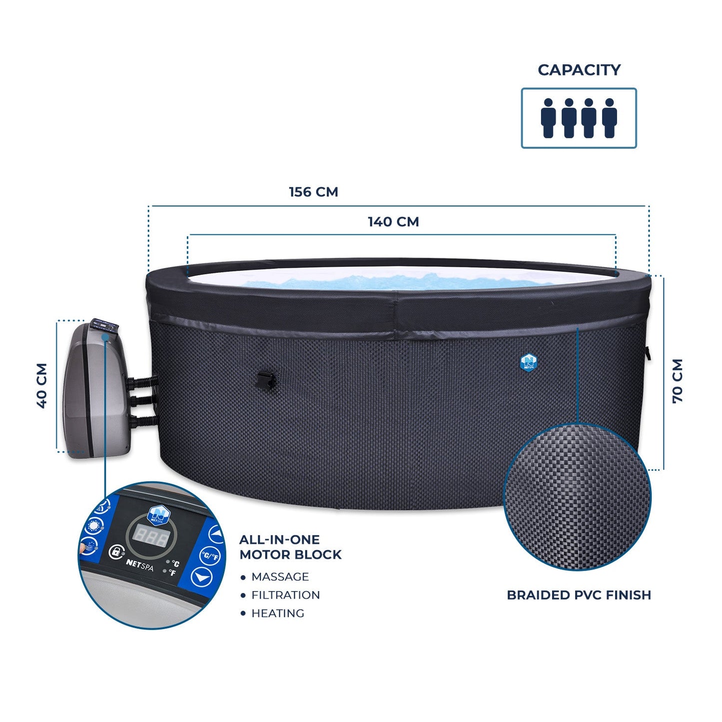 NetSpa Vita 4 Personer Semi-Rigid Spa med Möbler & Omramning