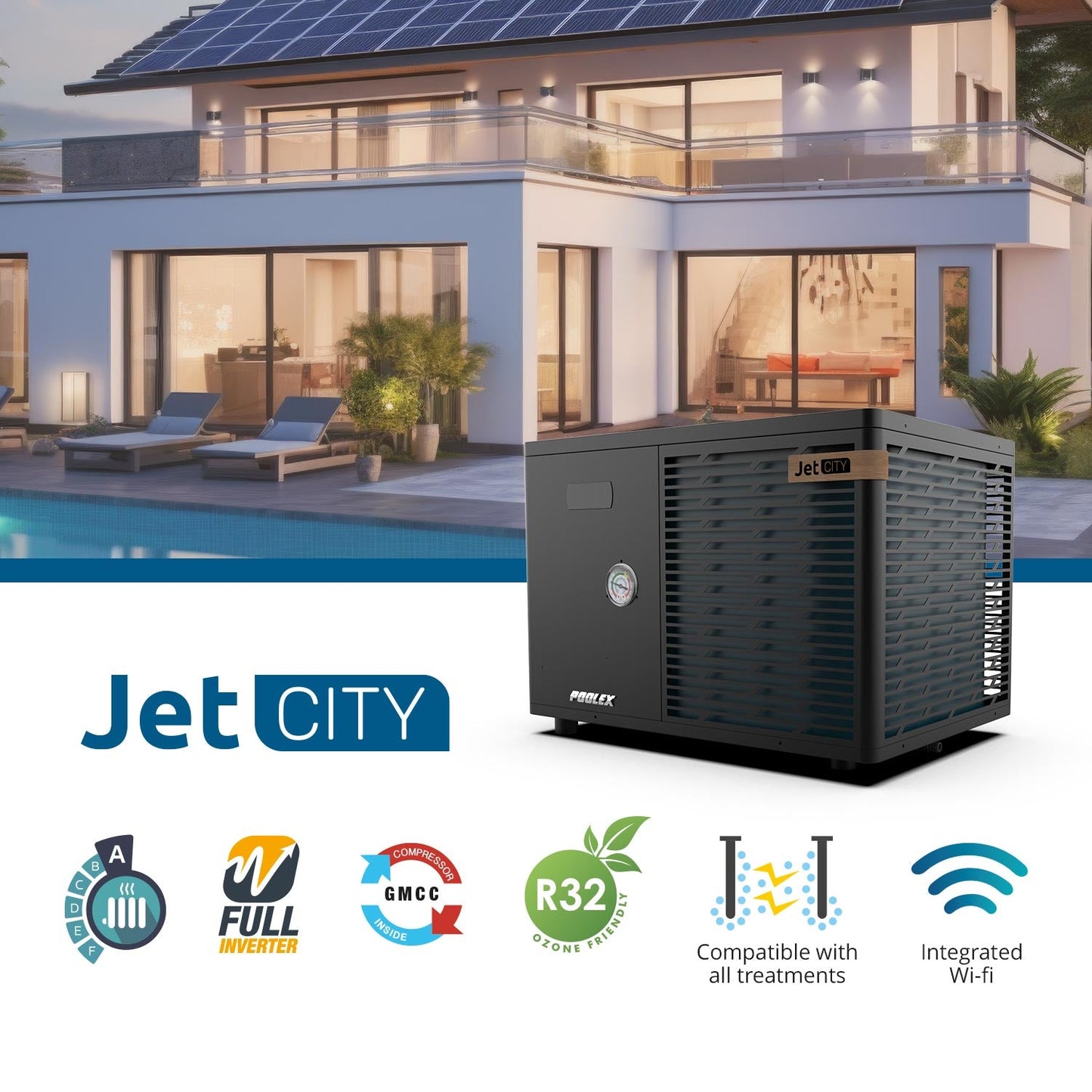 Poolex Jet City – Full Inverter Poolvärmepump för 40 m³ | Drift ner till -25°C