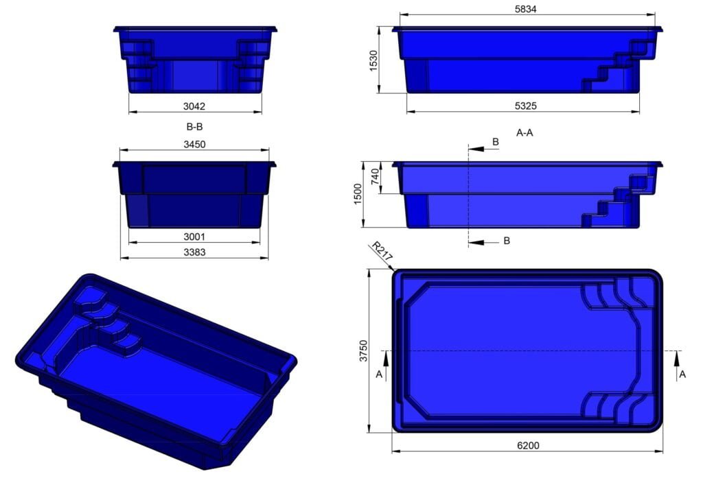 Glasfiberpool MYKONOS 6,20m x 3,75m x 1,50m