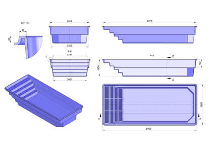 Glasfiberpool MAJORKA XL 8,40m x 3,60m x 1,50m