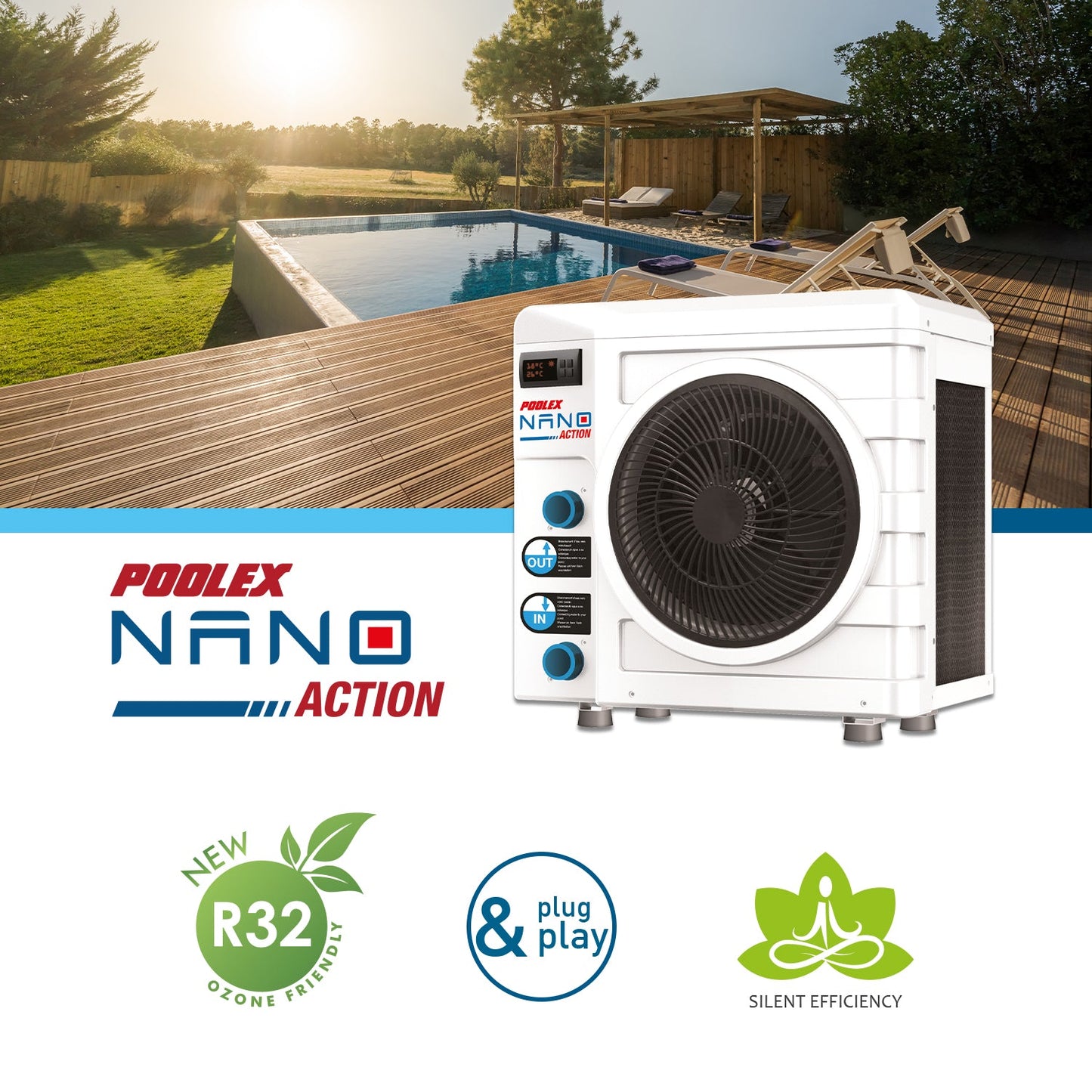Poolex Nano Action 3 kW – Poolvärmepump för ovanmarkspool upp till 21 m³