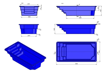 Glasfiberpool BALI 6,30m x 3,15m x 1,50m