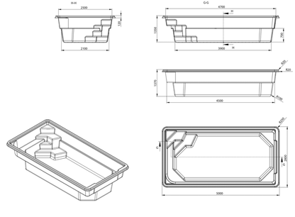 Glasfiberpool FLORYDA 5,00m x 2,80m x 1,35m