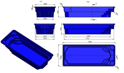Glasfiberpool HAITI 7,50m x 3,10m x 1,50m