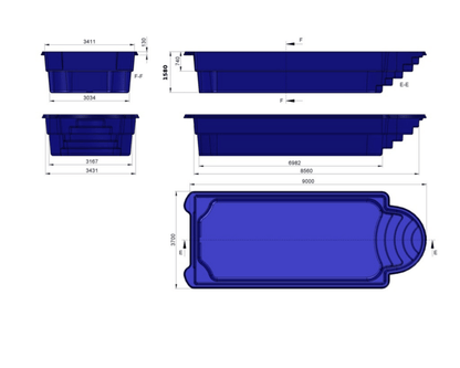 Glasfiberpool KORSYKA 9,00m x 3,70m x 1,55m