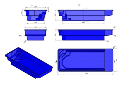 Glasfiberpool OKINAWA 7,80m x 3,20m x 1,50m