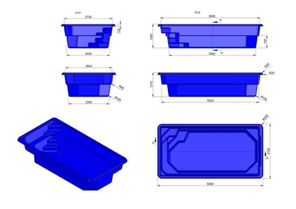 Glasfiberpool SAMOS 6,00m x 3,10m x 1,35m