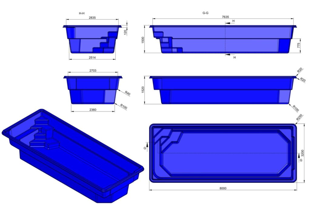 Glasfiberpool SKIATOS XL 8,00m x 3,22m x 1,50m