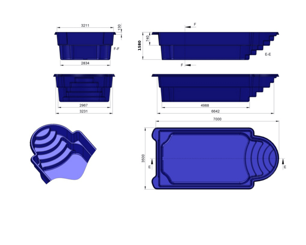 Glasfiberpool TENERYFA 7,00m x 3,50m x 1,50m