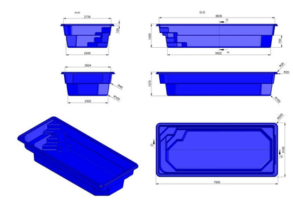 Glasfiberpool ZANZIBAR 7,00m x 3,10m x 1,35m